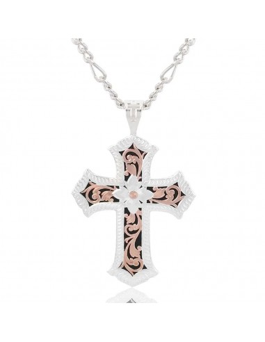 Antiqued Rose Gold Scalloped Cross Necklace pas cheres