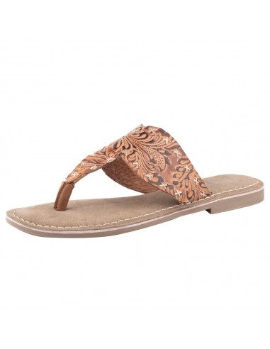 Roper Ladies' Tan Floral Embossed Leather Sandal la colonne vertébrale