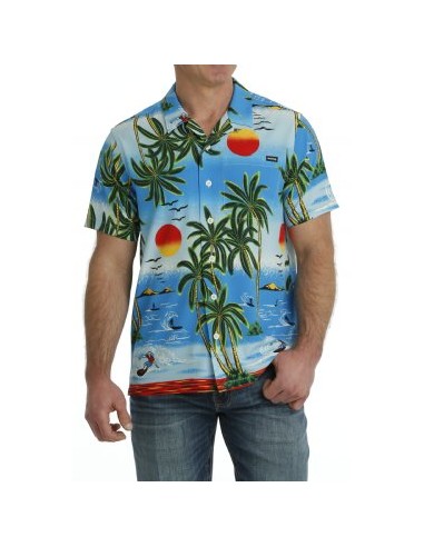 Cinch Hawaiian Sunset Print Button Down Men's Shirt basket pas cher