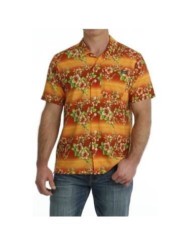 Cinch Orange Hawaiian Print Button Down Men's Shirt de l' environnement