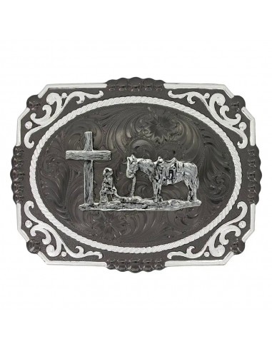 Montana Silversmiths Gunmetal Cameo Filigree with Christian Cowboy Buckle Paris Déstockage Promo