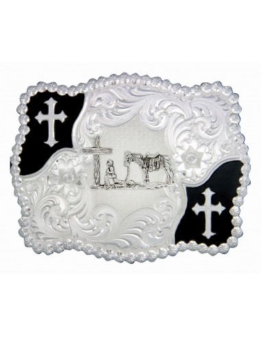 Montana Silversmiths Christian Flourish Scallop Shape Buckle with Christian Cowboy Les êtres humains sont 