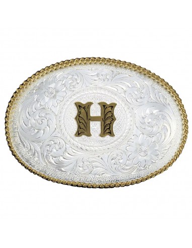 Montana Silversmiths Initial H Silver Engraved Gold Trim Western Buckle 2024