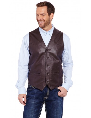 Cripple Creek Chocolate Button Leather Men's Vest en linge