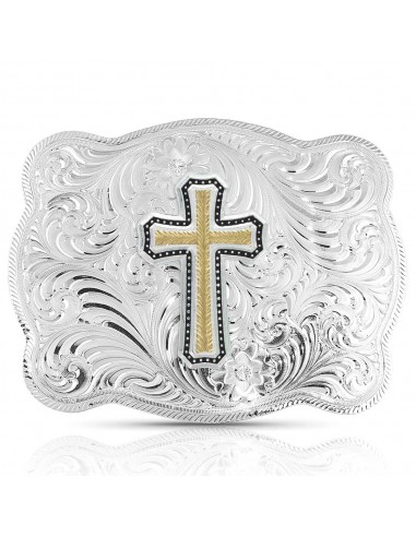 Montana Silversmiths Simple Scalloped Silver Golden Faith Buckle sur le site 